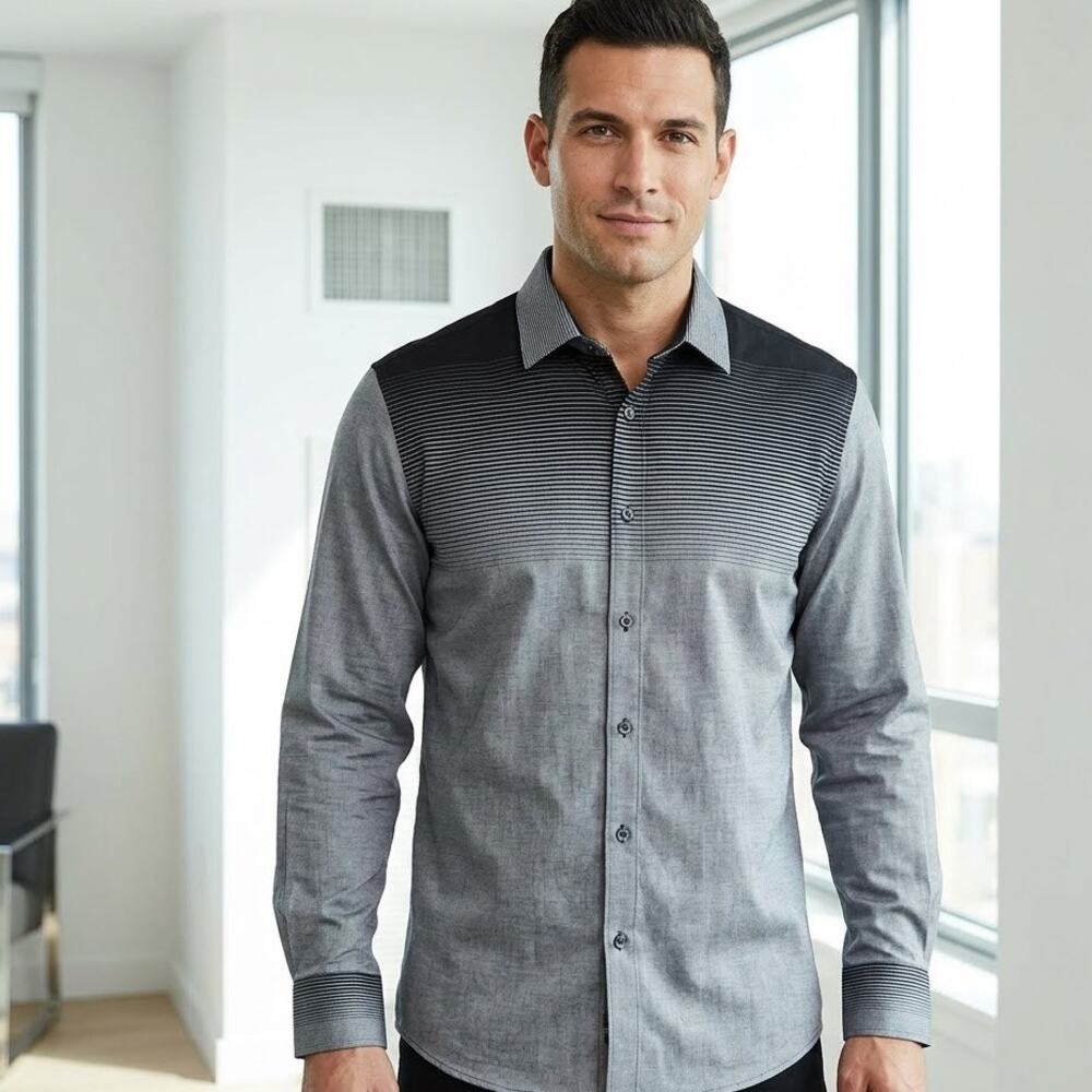 Alfani Black and Gray Gradient Men Shirt Size M